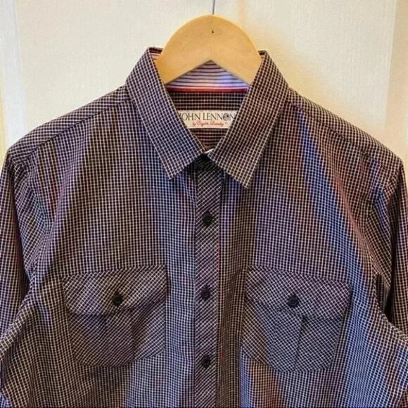 English Laundry John Lennon Plaid Button Down Long Sleeve Shirt Black Red Small - Picture 6 of 16